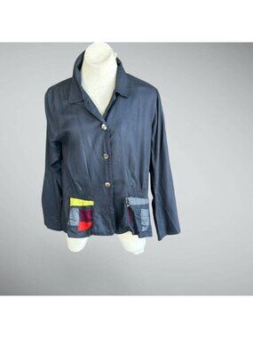 Paradiso Vintage Women’s Jacket Abstract Pockets Slate Blue Size Medium